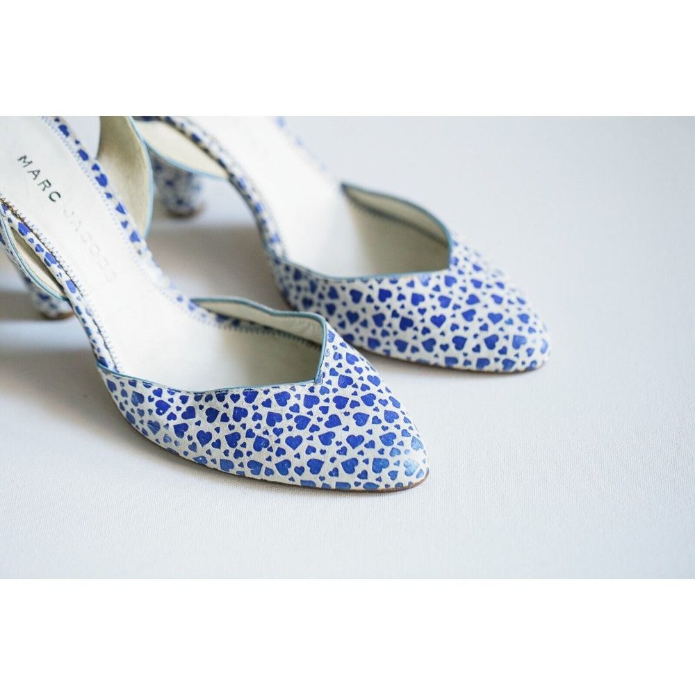 Marc Jacobs Blue Heart Print Slingback Heels 6M - Picture 2 of 10